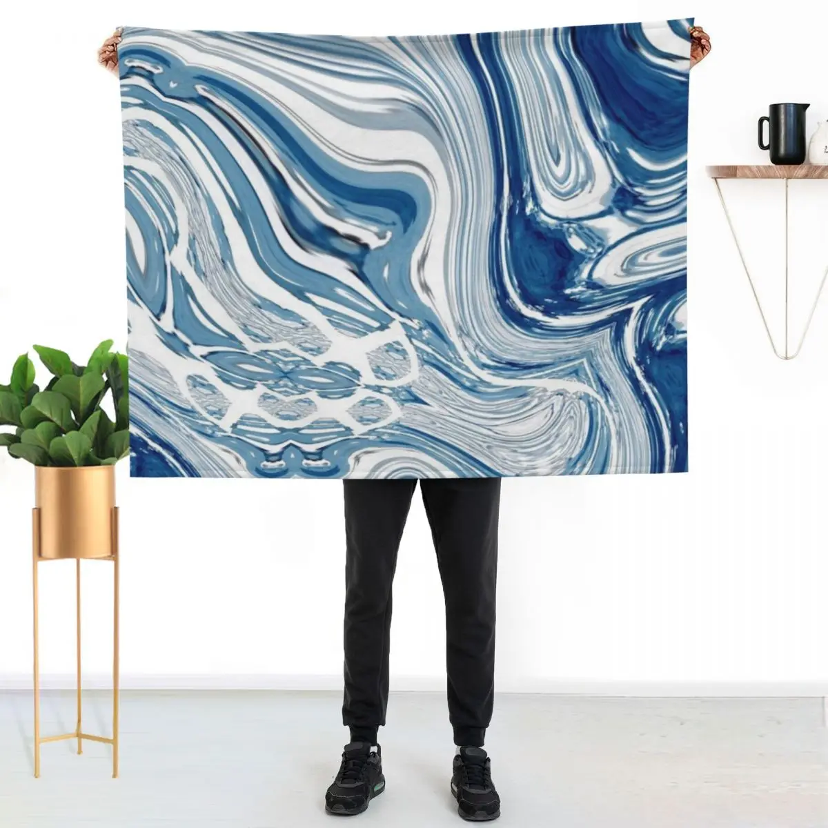 preppy chic nautical beach blue marble swirls Throw Blanket For Sofa Thin Nap Stuffeds Bed Kid'S Personalized Gift Blankets