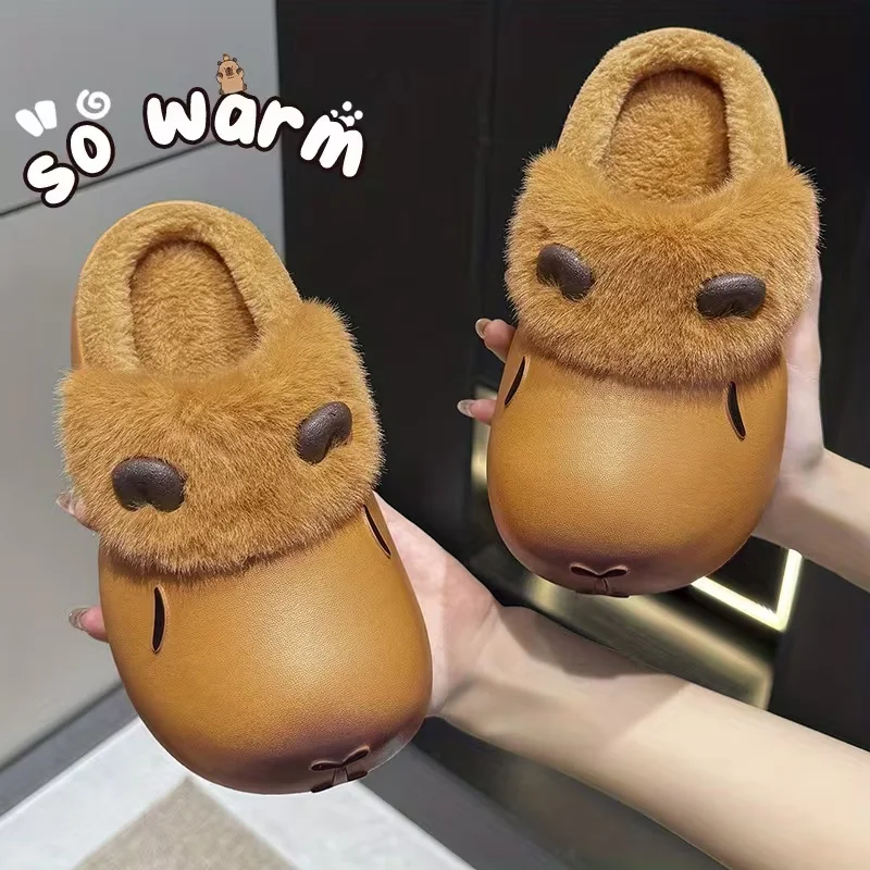 

Women'S Winter Plush Slip-On Slippers - Cute Bunny Face with Heart Eyes & Ears Slip EVA Sole Soft Plush Lining & Arch Support