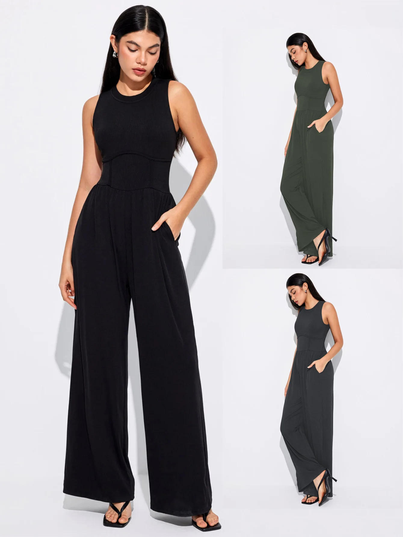 BKLD New 2024 Sexy Y2k Clothes High Waist Fishbone Fashion Knitted Jumpsuit One Pieces Solid Color Sleeveless Jumpsuits Women