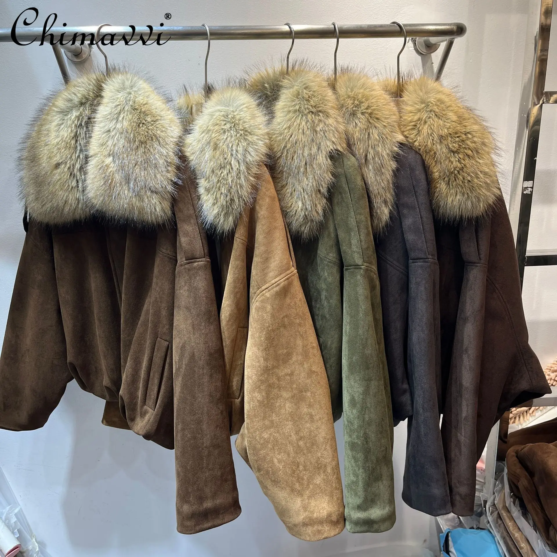 

Fashion Retro Suede Parka Fur Coat for Women 2025 Autumn and Winter New Long Sleeve High-end Streetweare Jacket Top