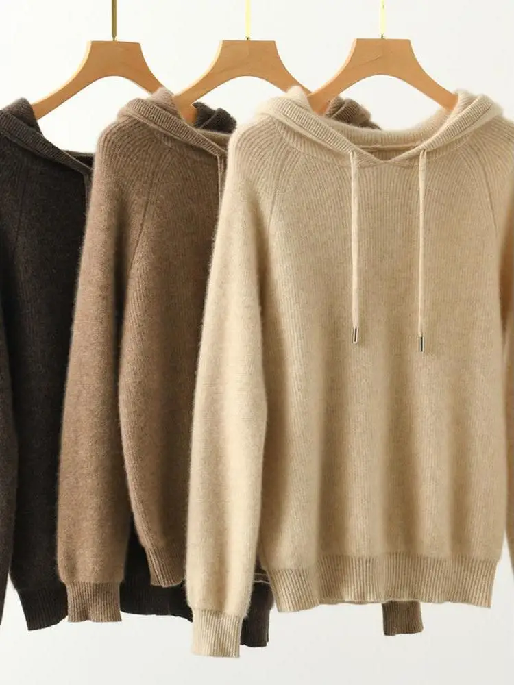 

Thiened Hooded Woolen Knitwear Women's Autumn Winter New Loose plus Size Slimming Inner Wear Knitted with Hat Faionable B...