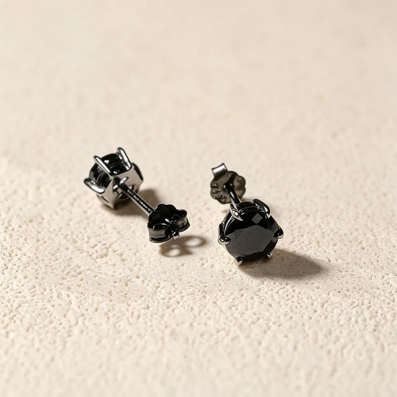 OZAN Echte Schwarze Moissanit 925 Sterling Silber Ohrstecker Schwarzgold-Plattiert Modischer Edelsteinschmuck Geburtstagsgeschenk – Detail 4
