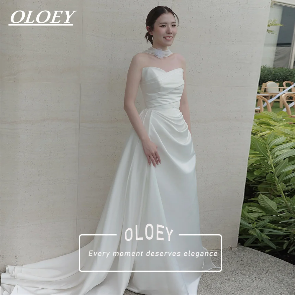 OLOEY Elegant Sweetheart A Line Satin Wedding Dress With Scarf Draped Soft Satin Korea Photo Shoot Bridal Gown Customized