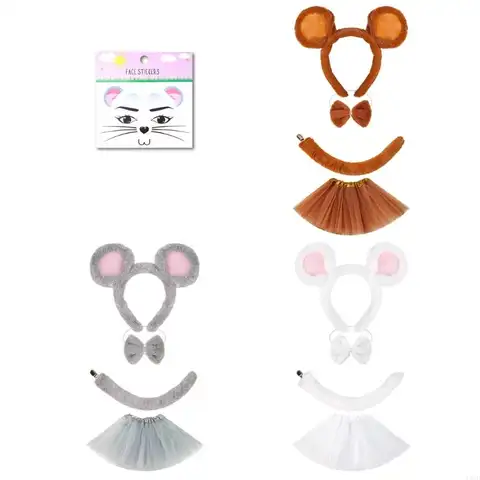Mouse Costume Accessories Mouse Ears Headband Tail Tutu Skirt for Halloween Cosplay Party Dressing Up Animal Costumes