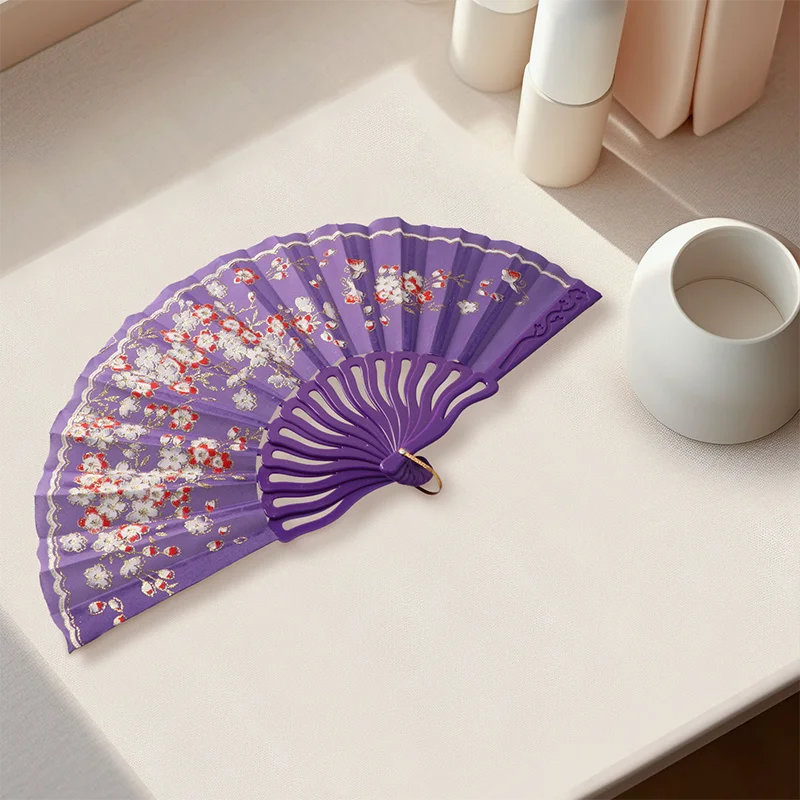 Vintage Plum Blossom Folding Fans Performance Props Hand Fans Chinese Style Dance Party Hand Held Fans Art Craft Decoration