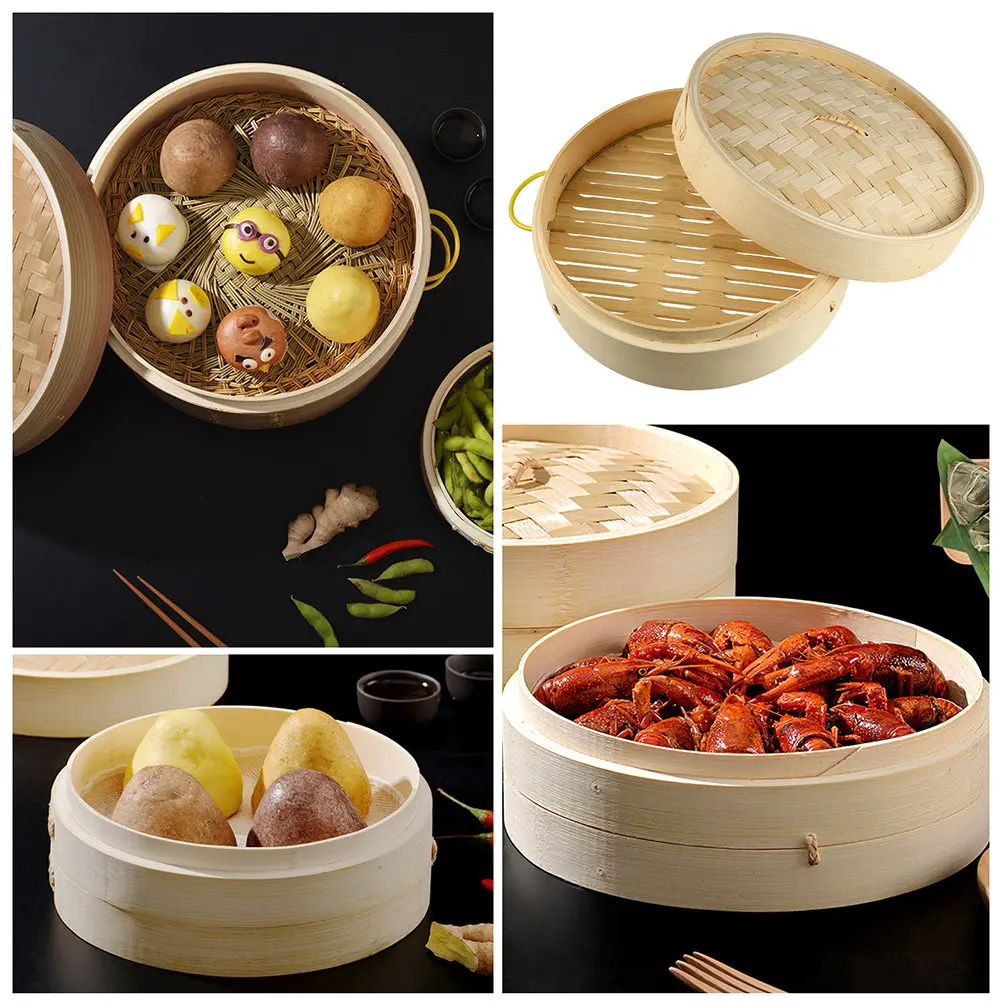 Bamboo Steamer Set – Eco-Friendly Multi-Tier Kitchen Steamer for Fish, Shellfish, Vegetables, Tofu & Poultry