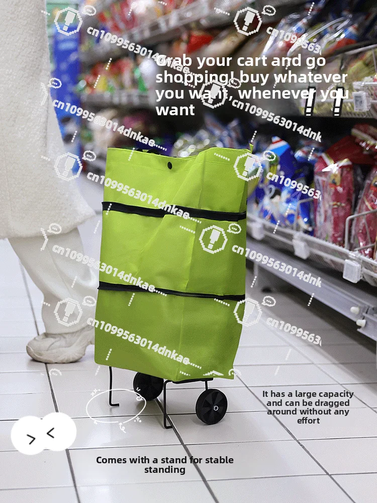 Portable Shopping Cart Folding Shopping Cart Lightweight with Wheels Home Pickup Express Trolley Small Trailer