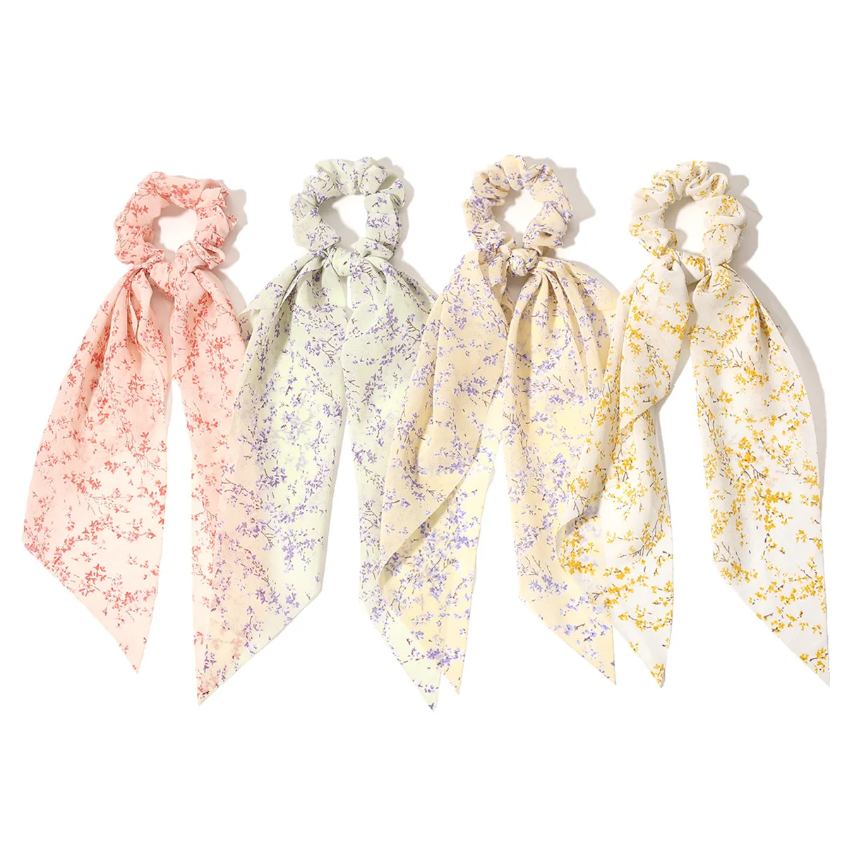1/4Pcs Women Oversized Floral & Leaf Print Scrunchies, Elegant Chic Minimalist Accessories Suitable For Daily, Party, Beach,etc