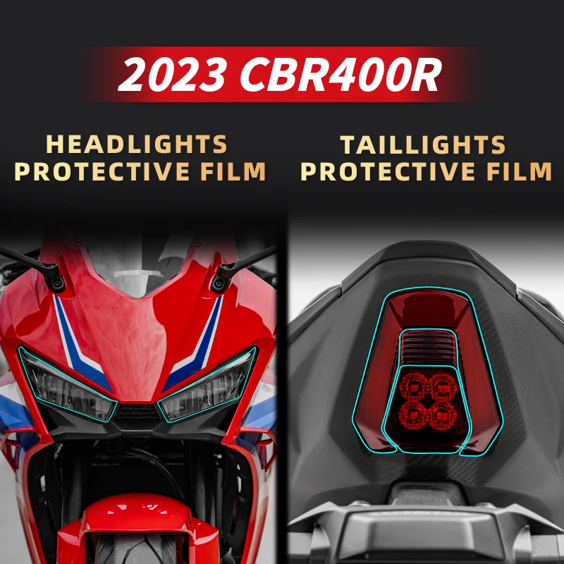 For HONDA CBR400R 2023 Motorcycle Lamp Accessories Transparent Protective Film Bike Headlight And Taillight Refit Stickers Decal