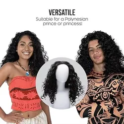 WHIMSICAL W Synthetic Polynesian Black Curly Cosplay Wig for Maui Role Play Polynesian Hair Wig Halloween Wig for Men Women