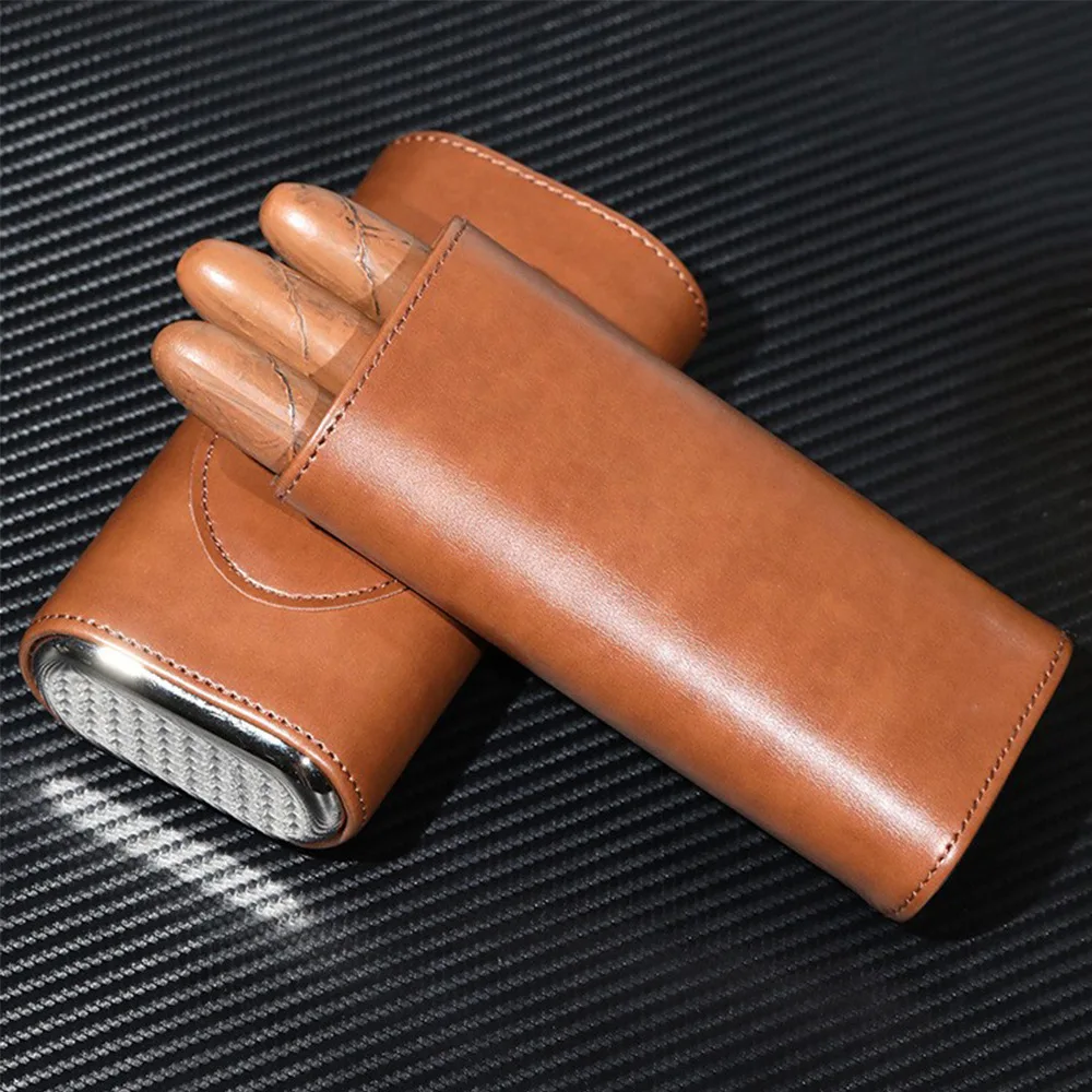 

Портативный футляр для сигар из воловьей кожи, сумка-хьюмидор с трубообразным контейнером и резаком для сигар, подарочный набор