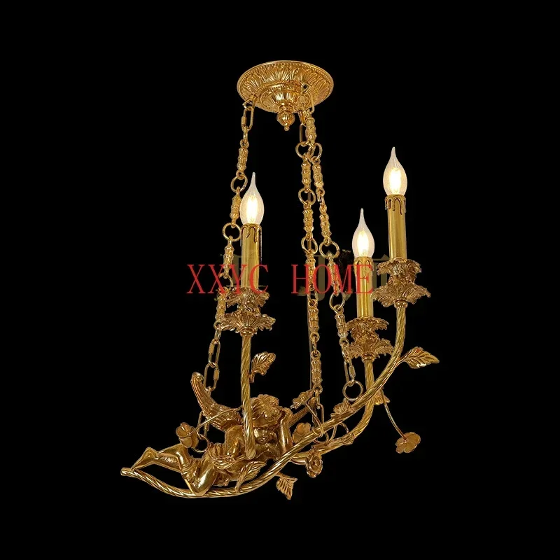 

French Style Copper Chandelier Villa Retro Porch Bedroom Study and Restaurant Creative Dewaxing Lamps