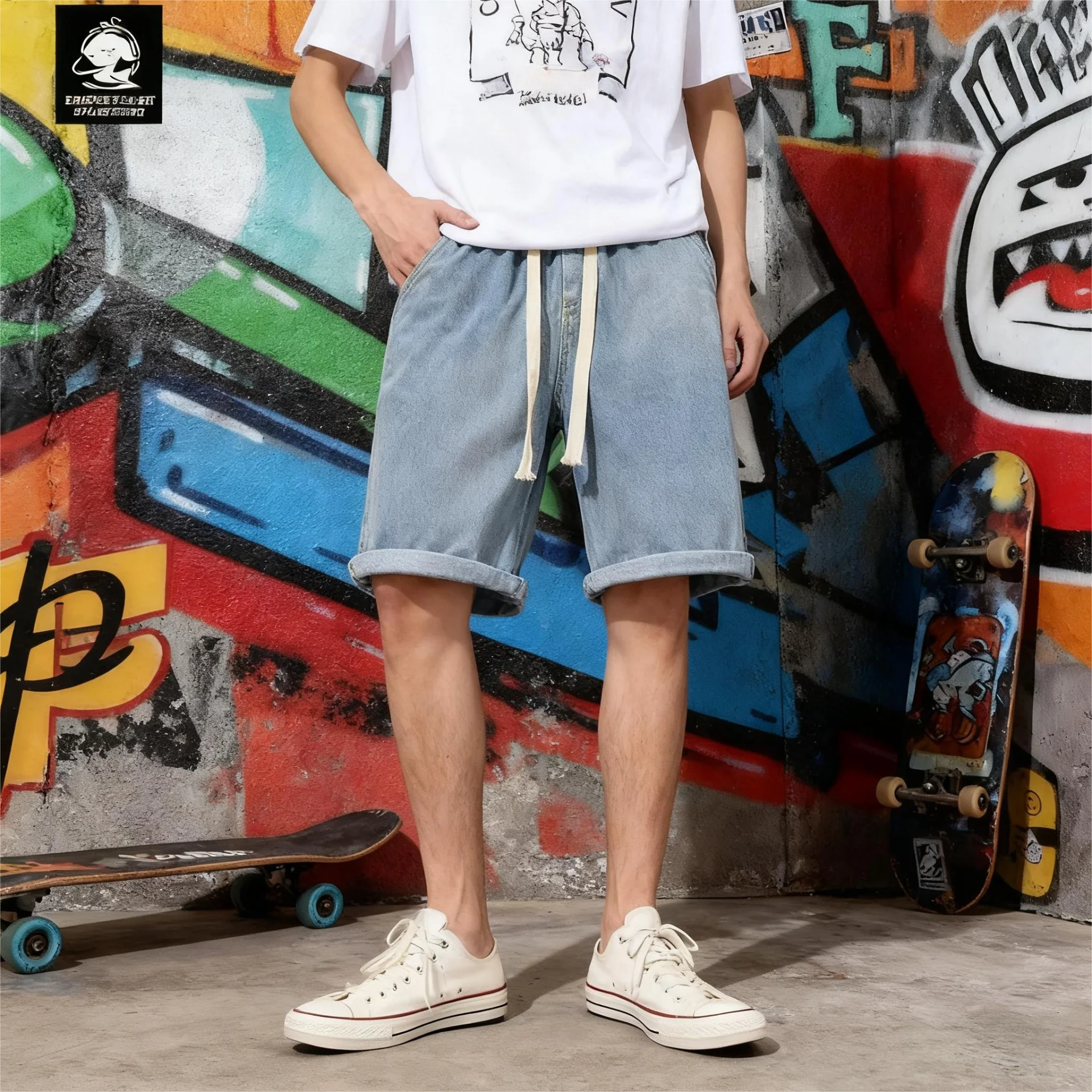 

Летние классические шорты, джинсы, мужские джинсовые брюки, прямые эластичные повседневные крутые тонкие брюки до колена, синие модные брендовые повседневные брюки