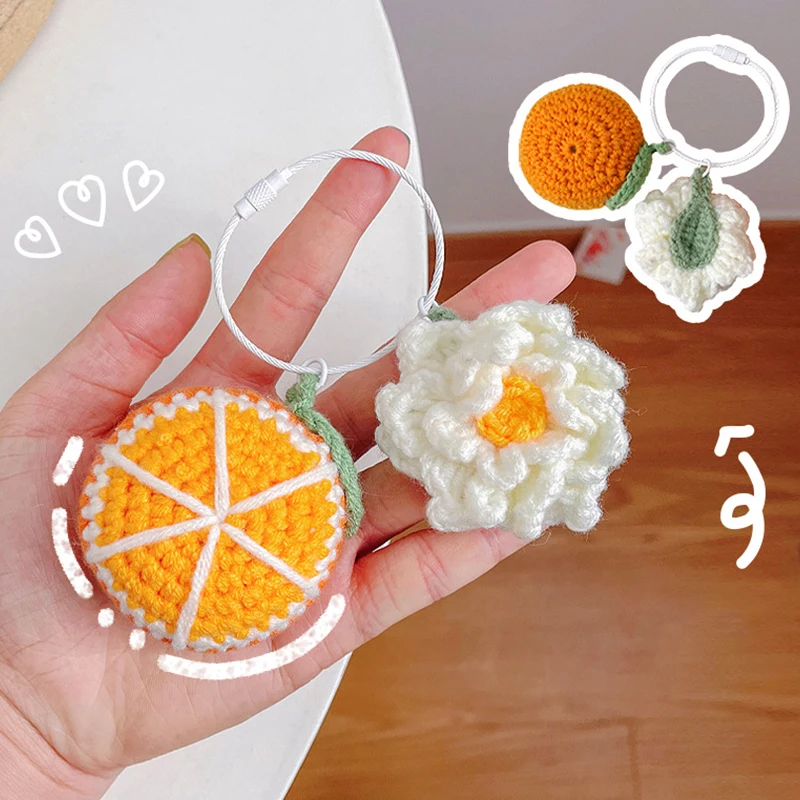 Knitting Plush Cherry Orange Crocheting Good Things Happen Keychain Pendant Women Hand-woven Wool Cute Bag Small Accessorie