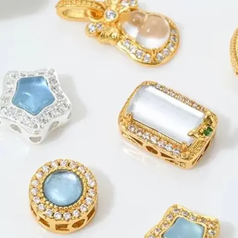 

Natural Crystal Aquamarine Porous Beads Inlaid Jadeite Water Foam Jade Ruyi Gourd Pendant for DIY Jewelry Accessories