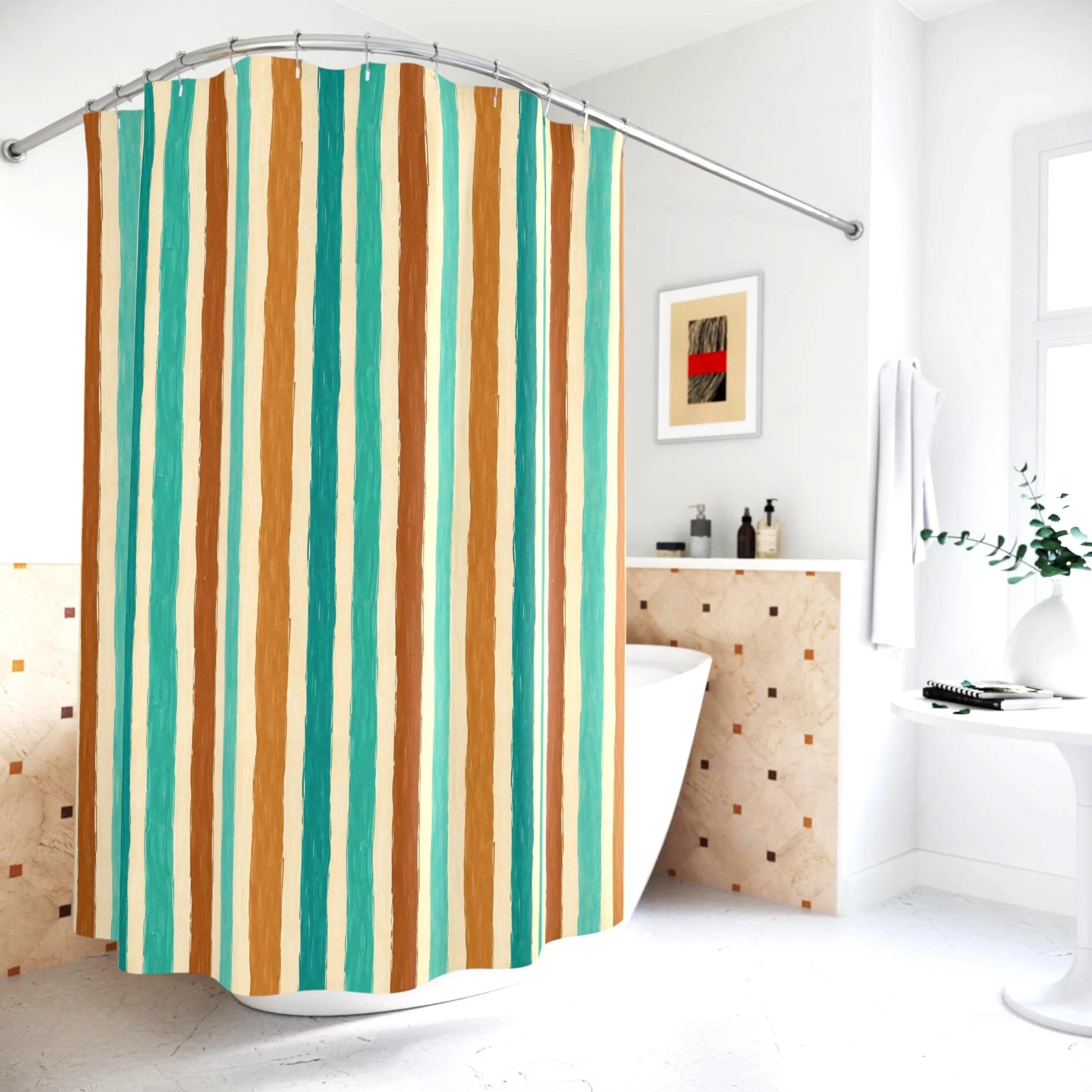 Boho Chic Striped Shower Curtain Waterproof Bathroom Curtain Liner for Modern Home Decor