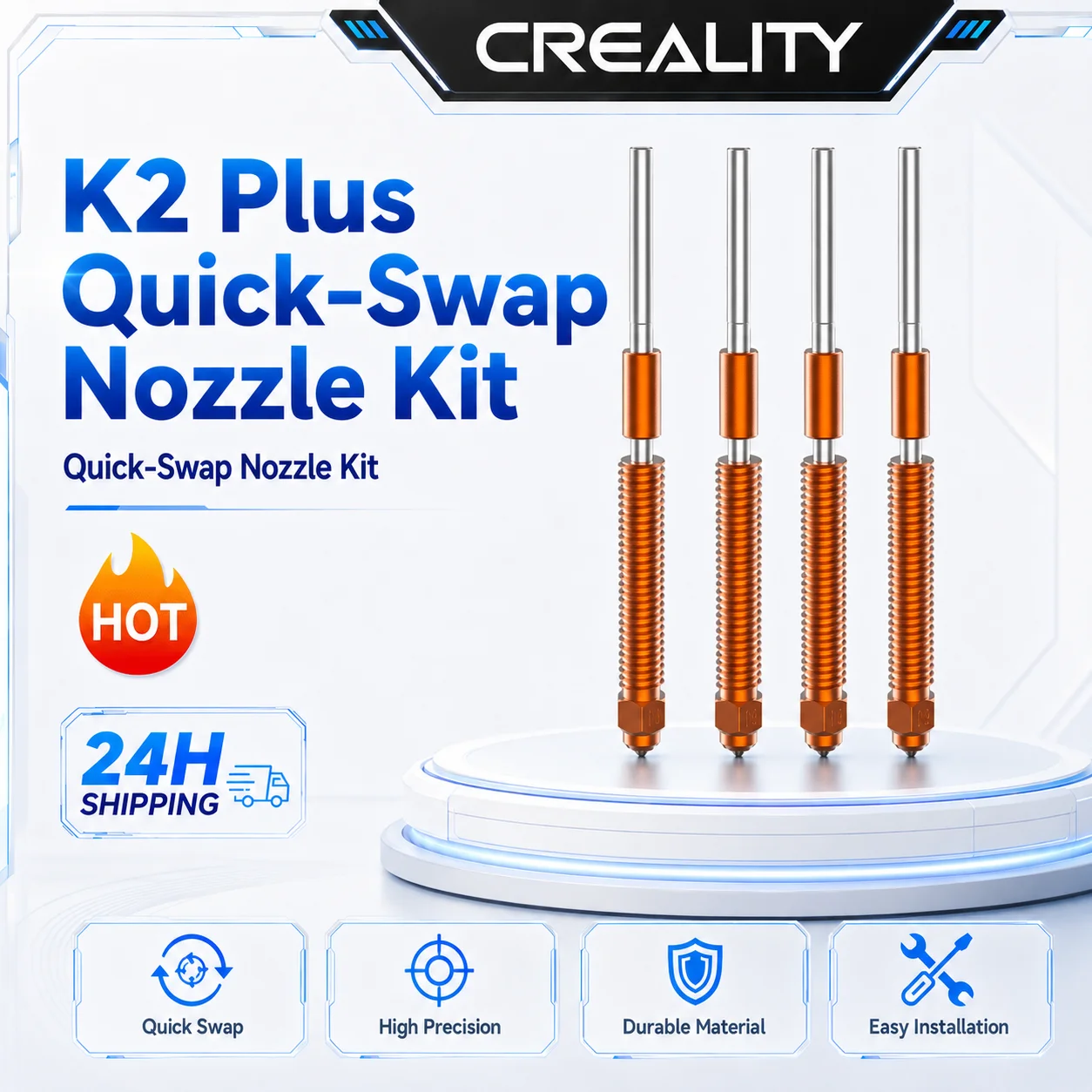 Creality K2 Plus Nozzles 4pcs 0.4/0.6/0.8mm Quick-swap 3d Printer Nozzle Copper Alloy And Hardened Steel Nozzle For K2 Plus