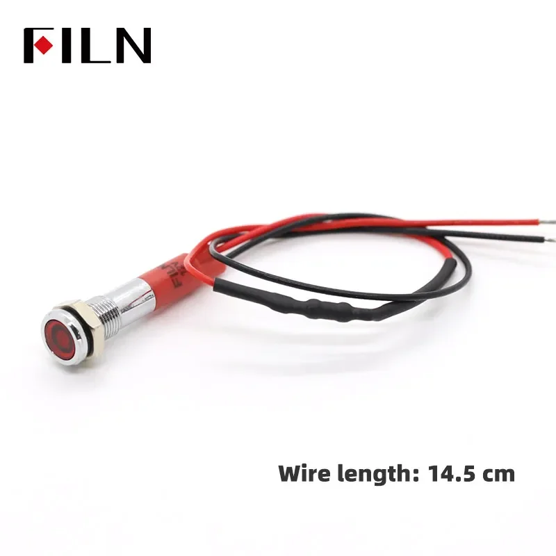 FILN 1PC IP65 Waterproof Metal Indicator Light Signal Lamp with Wire 12VRed/Yellow Light Miniature Indicator Light 6mm LED