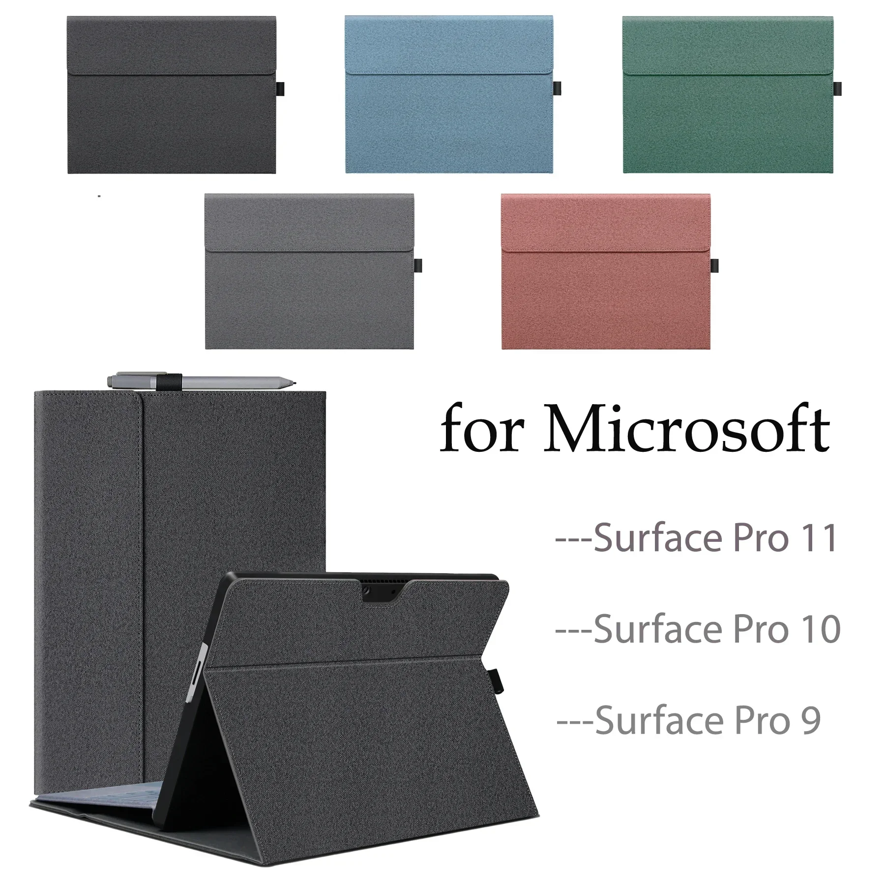 Microsoft Surface Pro 11/10/9 Business Cover - 13inch Portfolio Case with Multiple Angle Stand TPU Shell And Stylus Holder