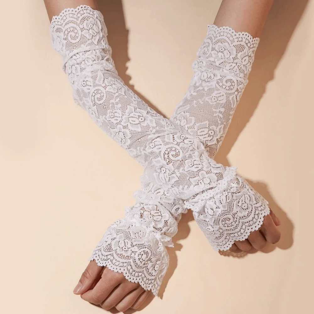 Simple Elastic Lace Ice Silk Sleeves Hollow Mesh Sun Protection Sleeve Loose UV Insulation Sunscreen Arm Sleeve Cycling