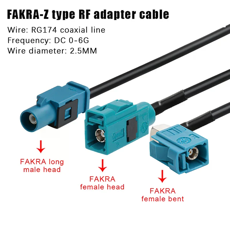 Fakra Z Male To Fakra Z Female 90 Degree Jack Car Navigation GPS Antenna Adapter Extension Cable RG174 RF Coaxial Pigtail