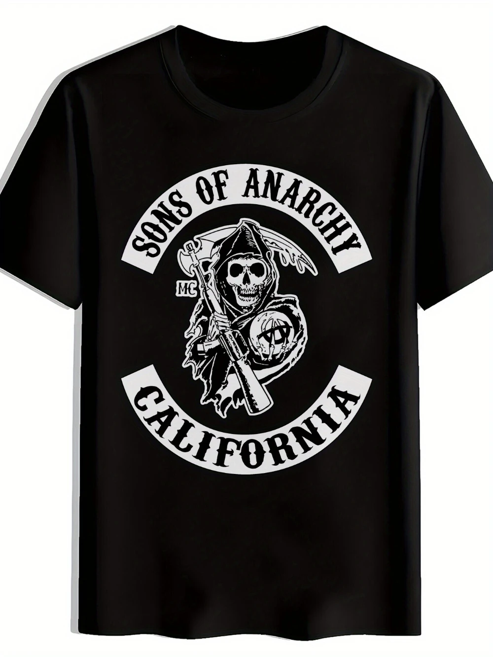 

Men'S Short Sleeve Skull Print T-Shirt Sons of Anarchy California Design Summer Casual Black with White Print Regular Fit