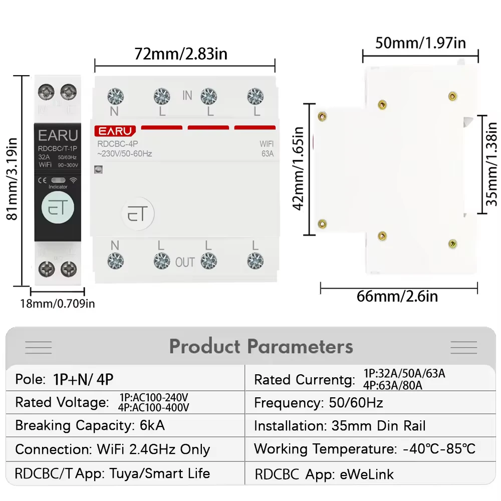 EARU WIFI Circuit Breaker Smart Timer Relay Switch Voice Remote Control by Tuya EWeLink APP Smart House Amazon Alexa Google Home