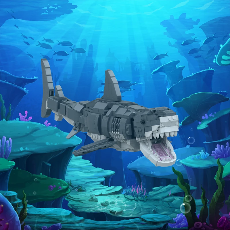 

MOC 31088 Great White Shark Building Block Kit Ocean Overlord For Megalodoned Tooth Fish Animal Brick Toy For Children Xmas Gift