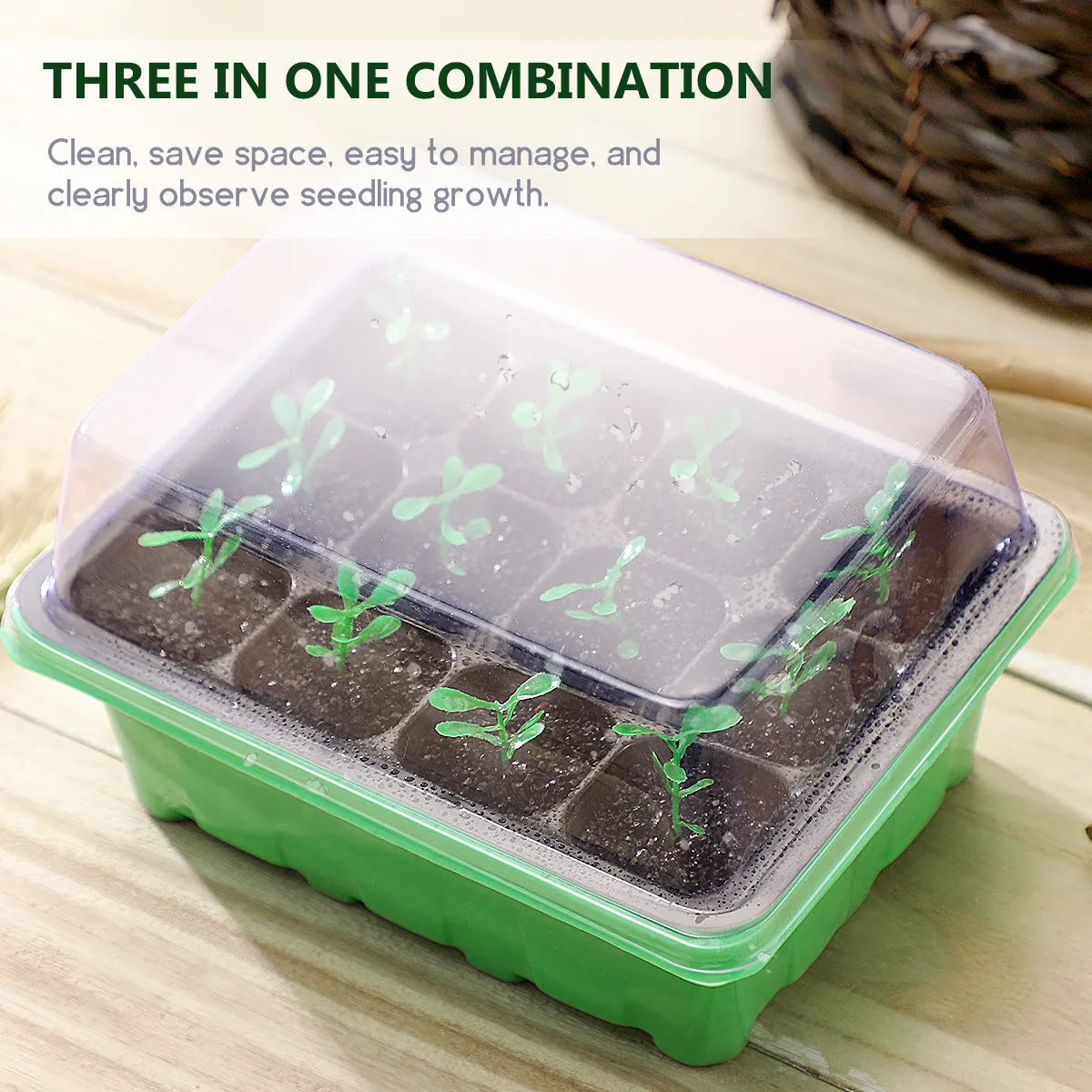 10Pcs Seedling Tray Kit 12-Cell Nursery Boxes Transparent Lid Plastic Grower Tray Sprout Plate Gardening Bonsai