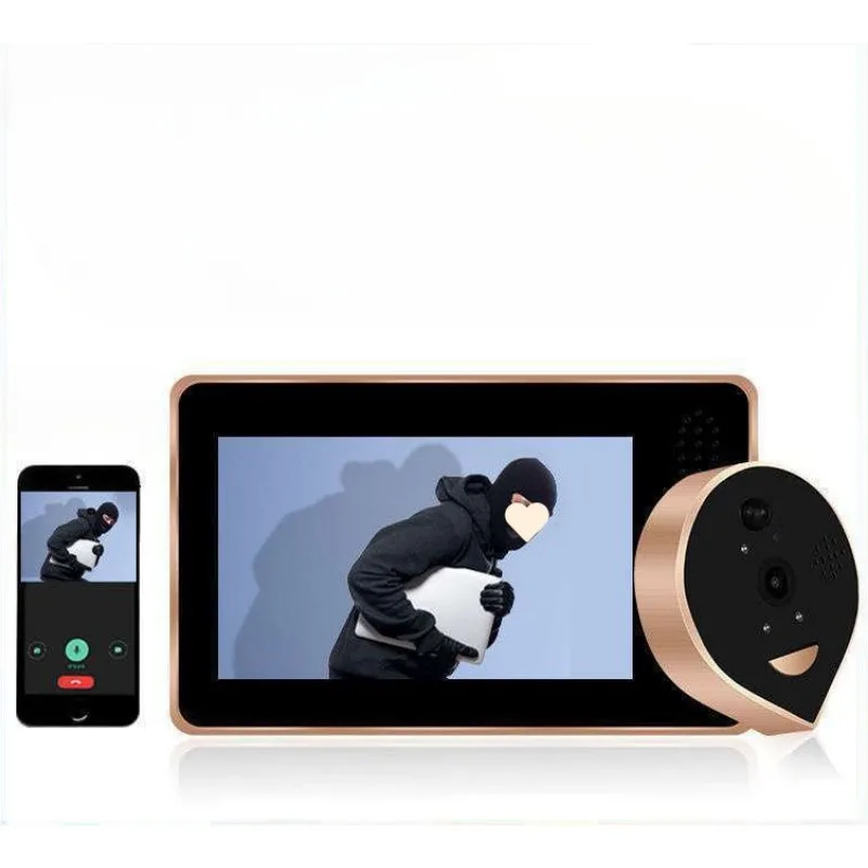 WiFi Smart Peephole Camera Viewer, Segurança Doméstica, Áudio Bidirecional, Visão Noturna HD, Detecção de Movimento PIR, Campainha Wi-Fi, 1080P