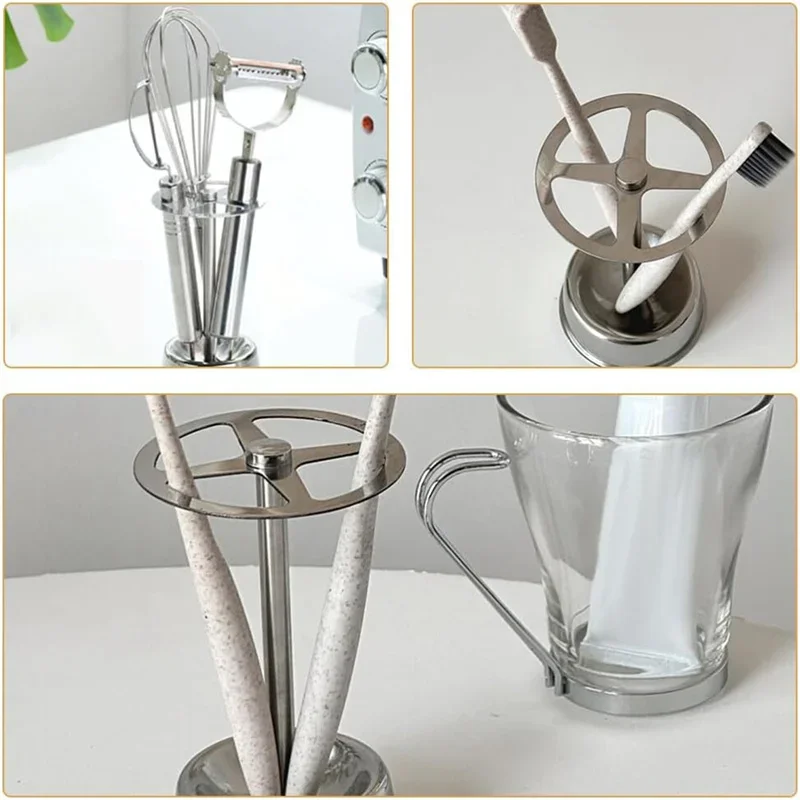

Stainless Steel Toothbrush Holder Toothpaste Stand Shelves Bathroom Organizer Freestand Stationery Makeup Brush Toothbrush pouch