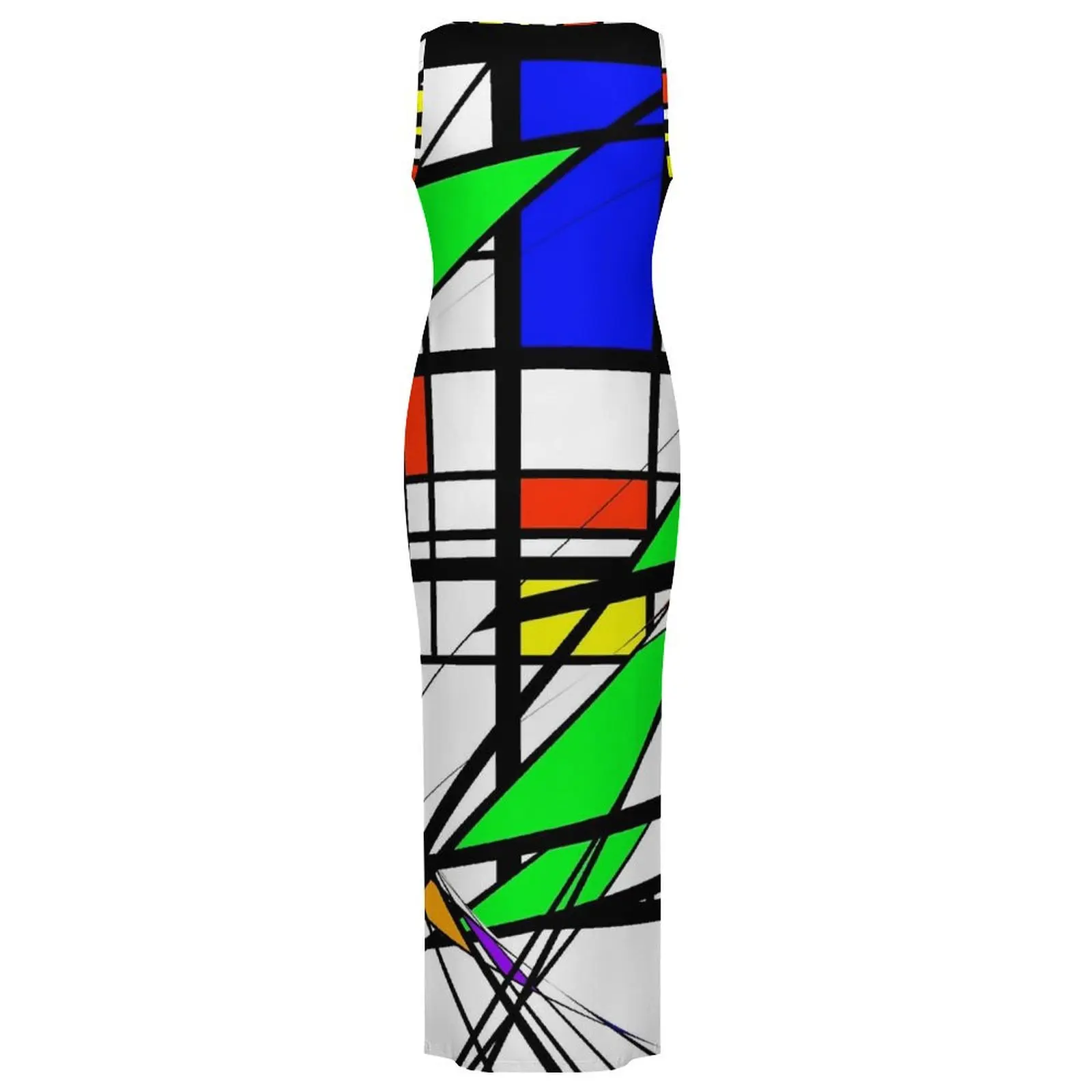 De Stijl Print Bodycon Dress Summer Colorful Geometric Trendy Maxi Dresses Ladies Sleeveless Custom Street Style Dress Big Size