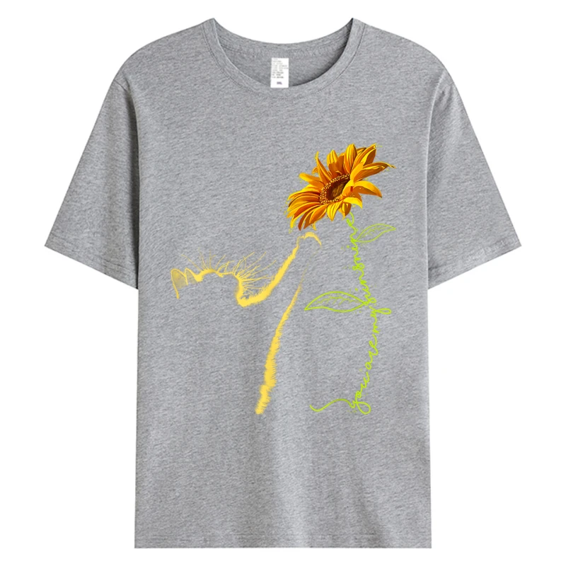 القط عباد الشمس المطبوعة الساخن تي شيرت هدايا لعشاق القطط كيتي أمي هريرة سيدة النساء الرجال القطن تي شيرت الخصم زهرة المحملة