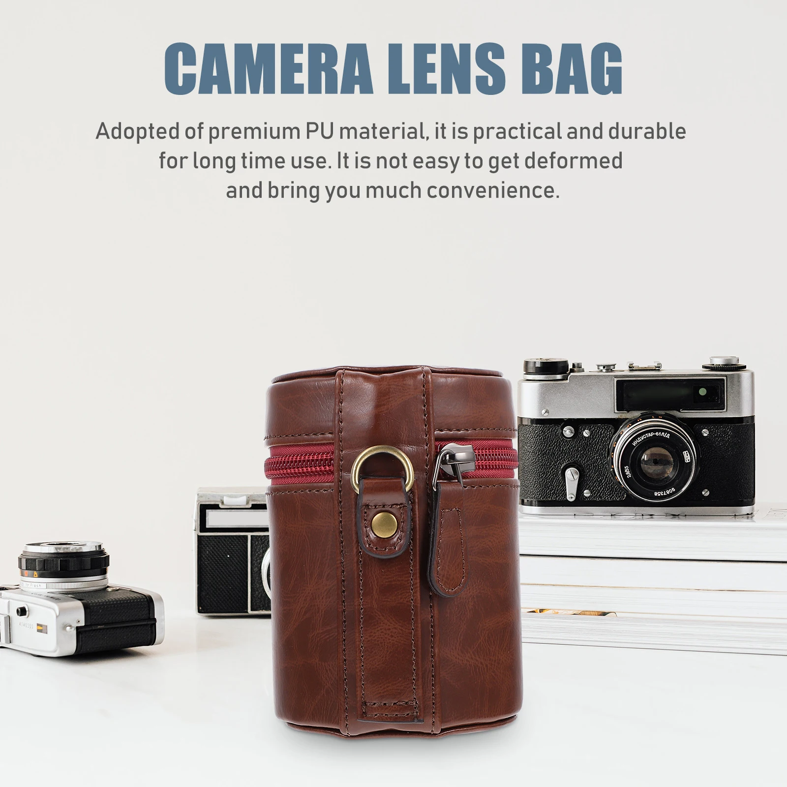 

Camera Lens Bag Lightweight Compact PU Shockproof Waterproof Storage Pouch For Lens Case Protective Holder Camera