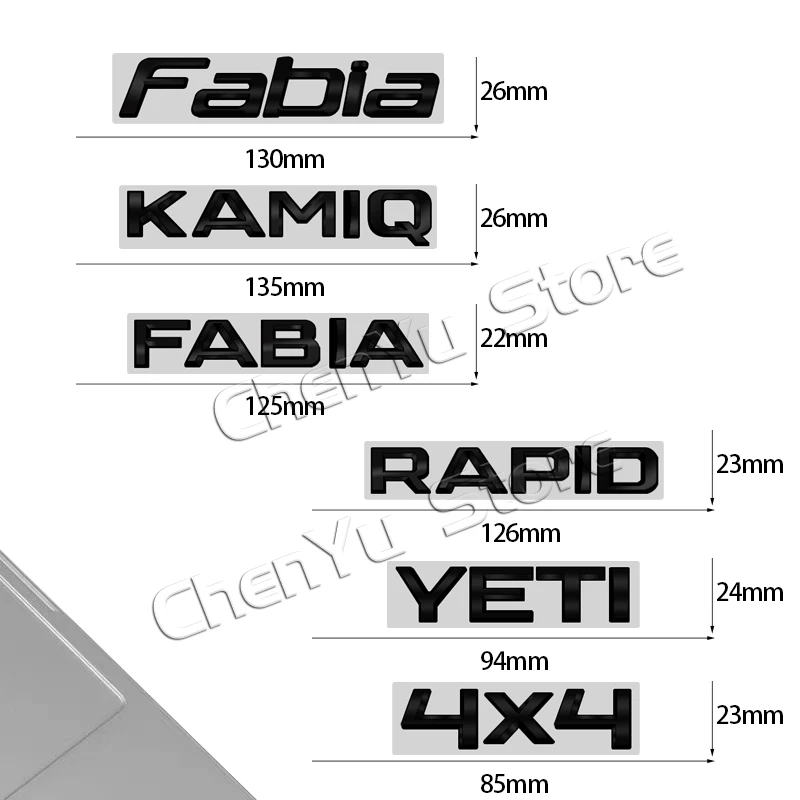 For Skoda Superb Yeti Fabia Octavia Rapid Kodiaq Karoq 4X4 Kamiq Glossy Black Metal Emblem 3D Sticker Car Posteriore Trunk Badge