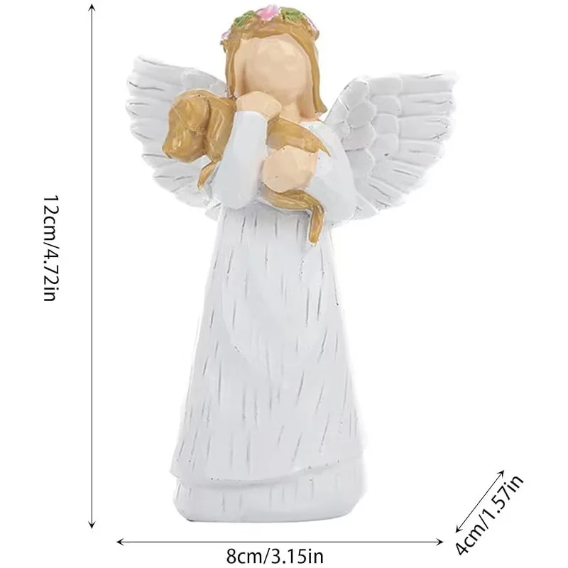 Resin Angel Dog Statue, Handmade Home Decor Figurine, White Wing Angel Souvenir Desktop Gift