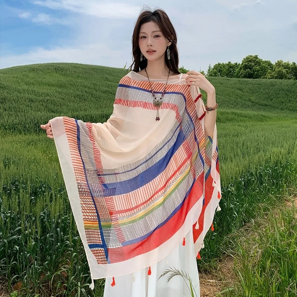 

Fashion Knot Button Sunscreen Scarf Shawl Paisley Flower Cardigan Cape Soft Tassels National Style Cloak Outdoor