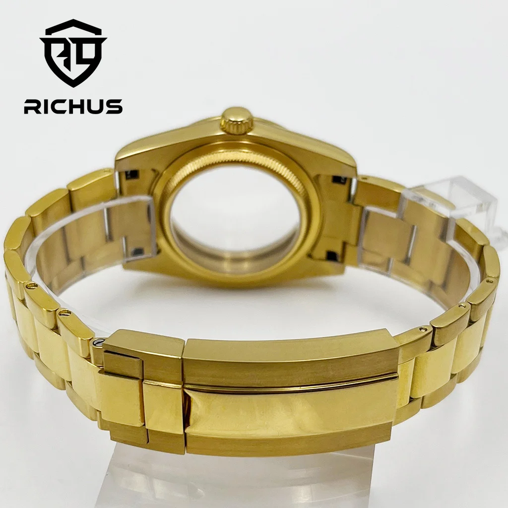 Корпус RICHUS NH35 36 мм 39 мм, золотой корпус для часов, сапфировое стекло, подходит для NH35 NH36 ETA2824 PT5000 Miyota8215-DG, автоматический механизм