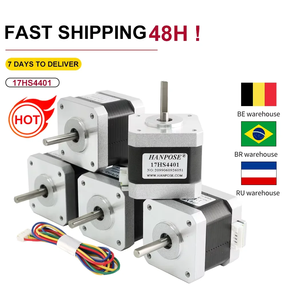 5pcs High torque motor 4 lead Nema 17 motor 12v 1.5A 40N.CM 17HS4401 Smooth operation for cnc 3D printer r Nema17 stepper motor