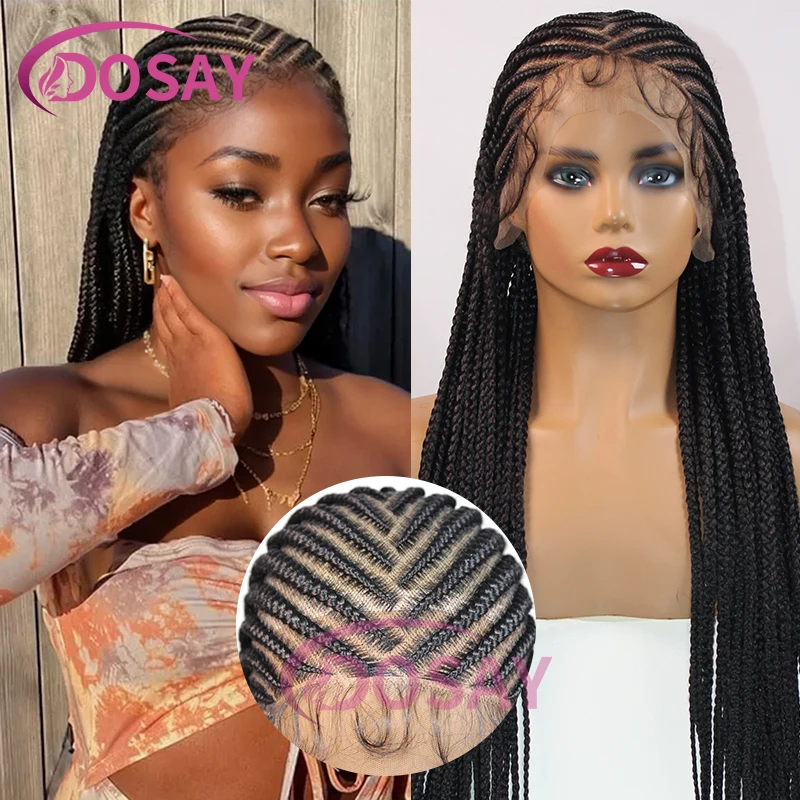 Synthetic 36 Inch Cornrow Braid Wig Knotless Tribal Middle Part Braids Goddess Wig For Women Full Lace 13×8 Crochet Braided Wigs