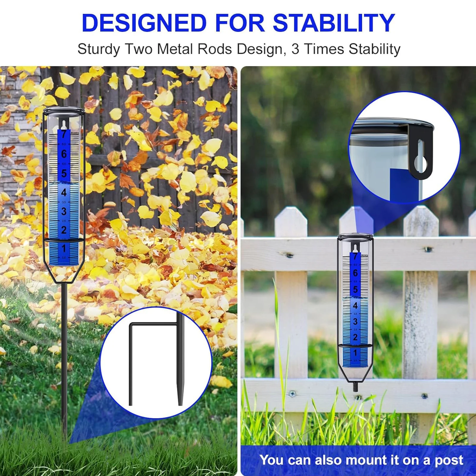 Outdoor Plastic Rain Gauge Blue Stripe Decor Garden Ornament Tool For Yard And Weather Monitoring