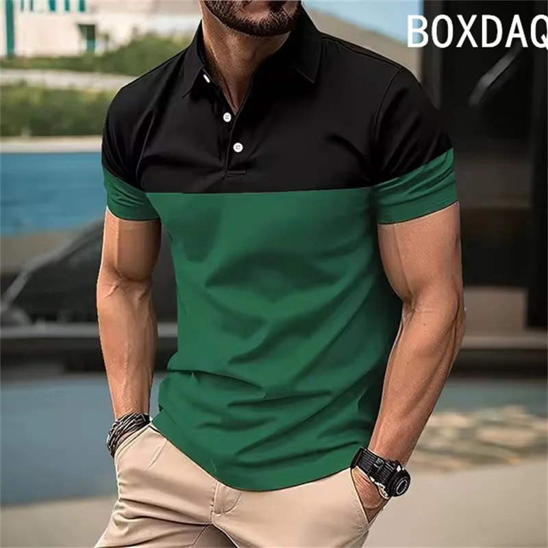 Men's Outdoor Casual Polo Shirt Plus Size Men Summer Short Sleeve Collar With Buttons Shirt Fashion Contrast Color Polo Shirt
