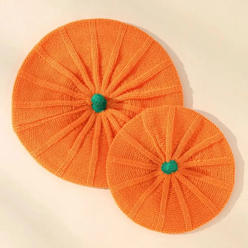 

Fashion Orange Pumpkin Beret Keep Warm Octagonal Cap Knitted Hat Newsboy Cap Peaked Cap Parent-Child Hat Halloween Decoration