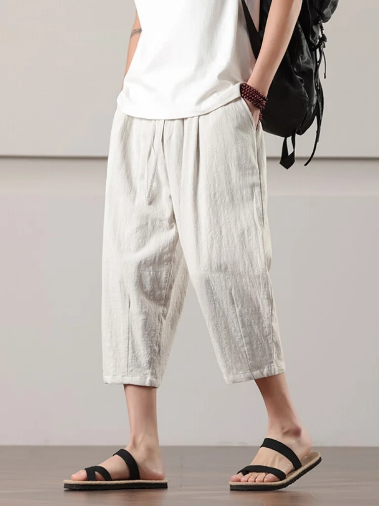 

Linen Cotton Linen Blend Summer Thin Breathable Loose Fit Casual orts Straight Leg Long Pants Large Size 7/8 Length P...