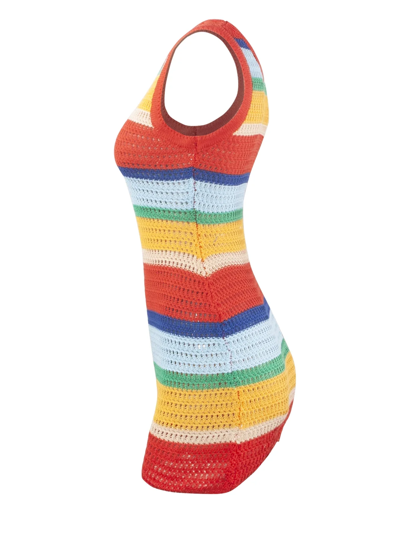 Mulheres painéis listrado malha oco para fora mini vestido casual tanque sem mangas bodycon menina quente streetwear outfit