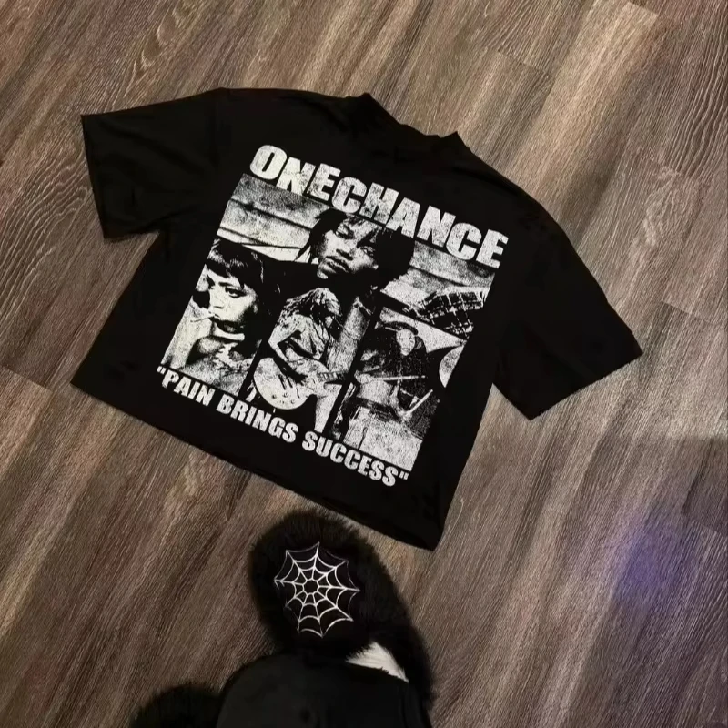 Parent‑Child Matching Oversize T‑Shirt Retro Grunge Band‑Style Collage Portrait Motivational Slogan Front Print Streetwear Tee