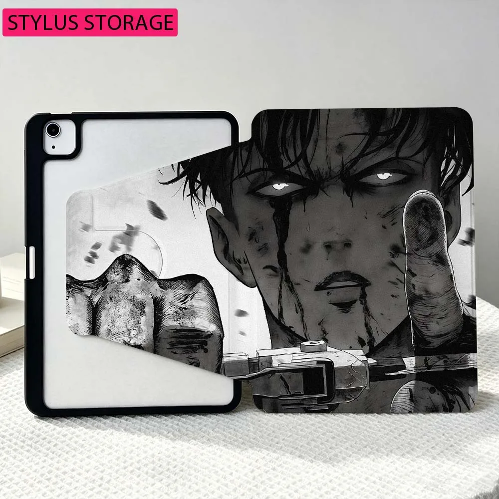 Anime A-Attack on Titan For iPad Pro Air 12.9 13 inch M2 M3 M4 M5 5th 6th 360° Rotation Stylus Storage Tablet Protection Case