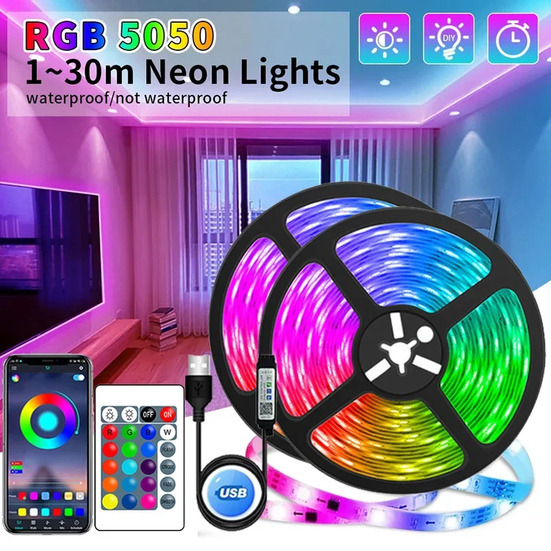 USB LED Strip Light APP Control Color Changing RGB Flexible Light Tape Decor For Room TV Backlight Bluetooth Led Festival Party