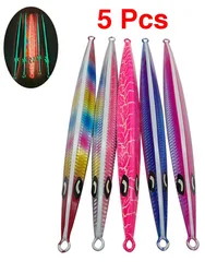 5 Pcs Glow Jigging Lures Sea Bait Fast Sinking Bait 100g 150g 200g 300g 400g Marine Giant Bait Fishing Accessories Metal Jig