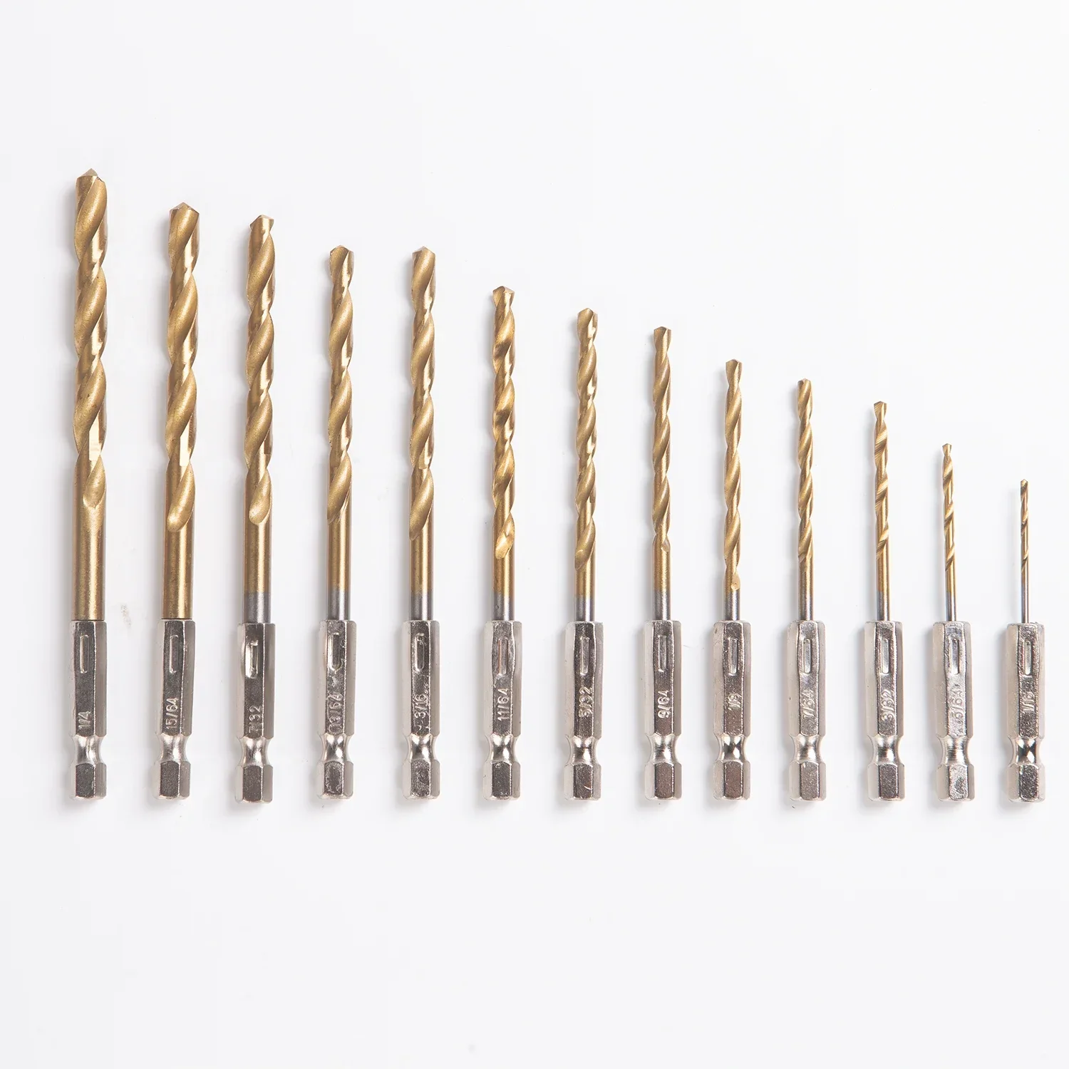 

Titanium Twist Drill Bit Set - 13 Pcs Hex Shank High Speed Steel for Wood Plastic Aluminum Alloy, Quick Change, 1/16"-1/4"